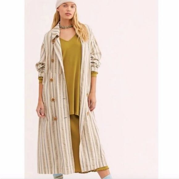 Free People Sweet Melody Stripe Size XS Trench Coat - Picture 6 of 13